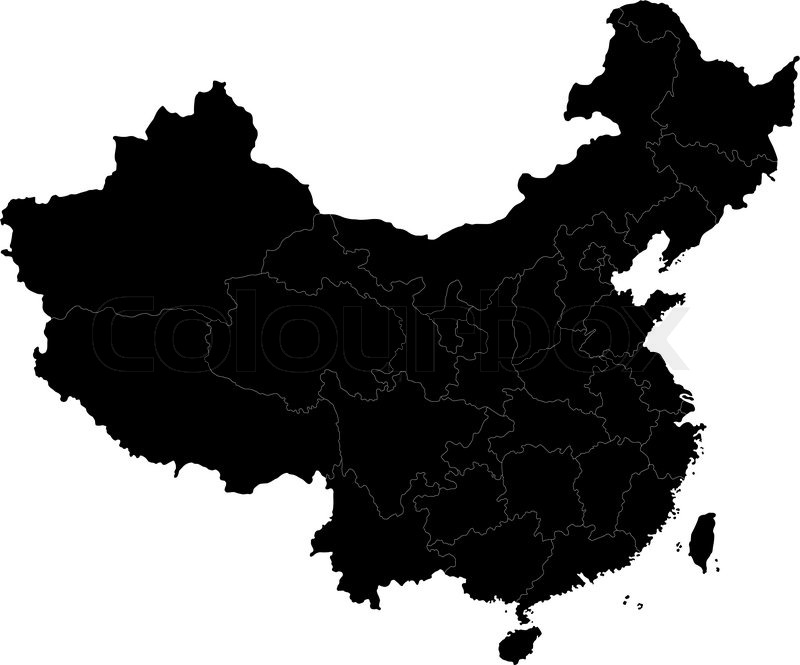 Black China map with division borders | Stock vector | Colourbox