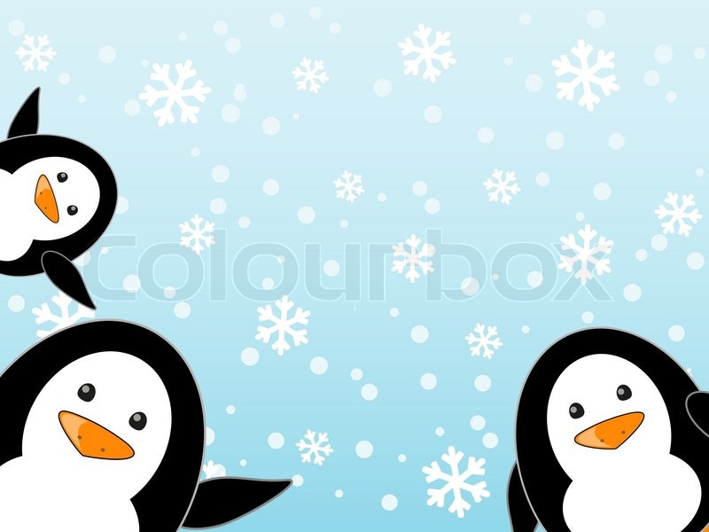 Penguin Familie Pa Vinter Baggrund Stock Vektor Colourbox