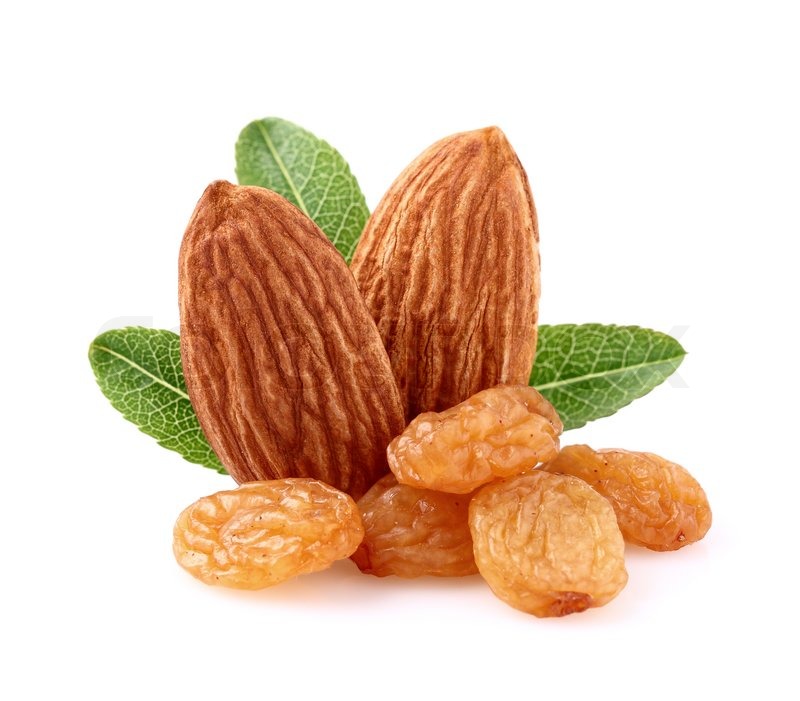 Almonds with raisins in closeup Stock image Colourbox
