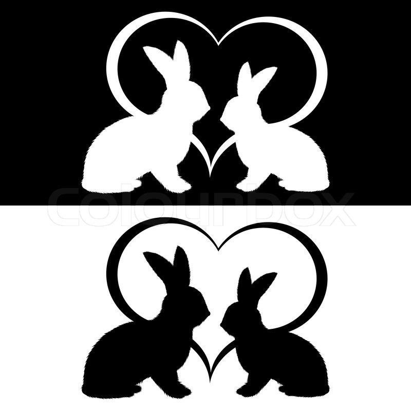 Download Monochrome silhouette of two rabbits ... | Stock vector | Colourbox