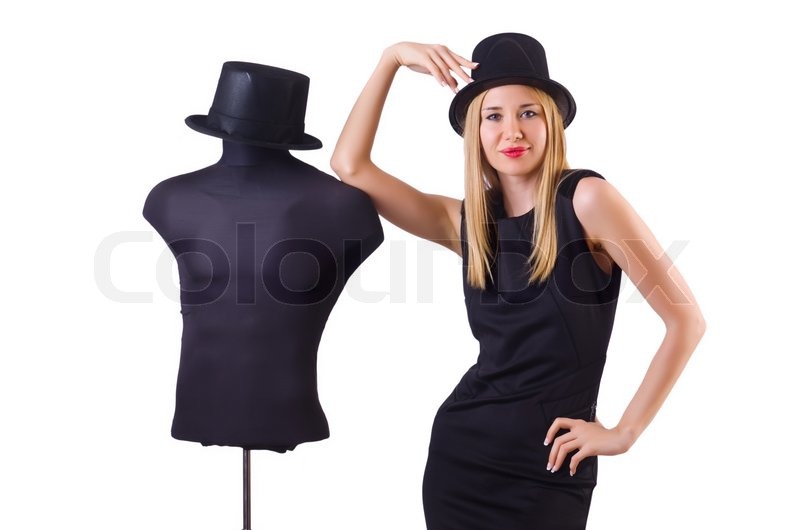 Frau Modell in der Nähe Kleidung Stock Bild Colourbox