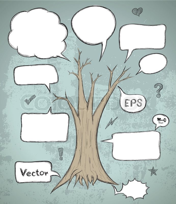 Tree and speech bubble drawing set Stock Vector Colourbox