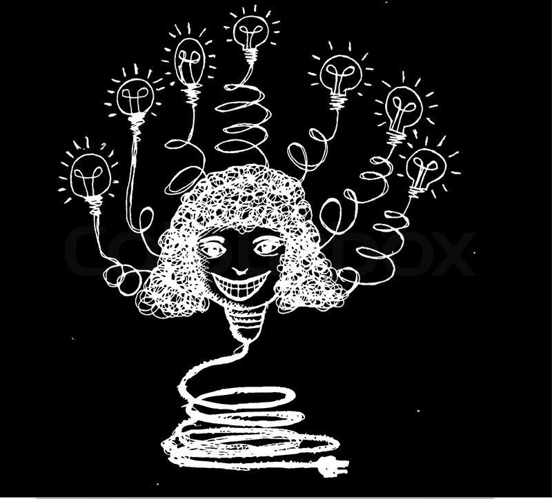 Woman with ideas symbol and creativity | Stock vector | Colourbox