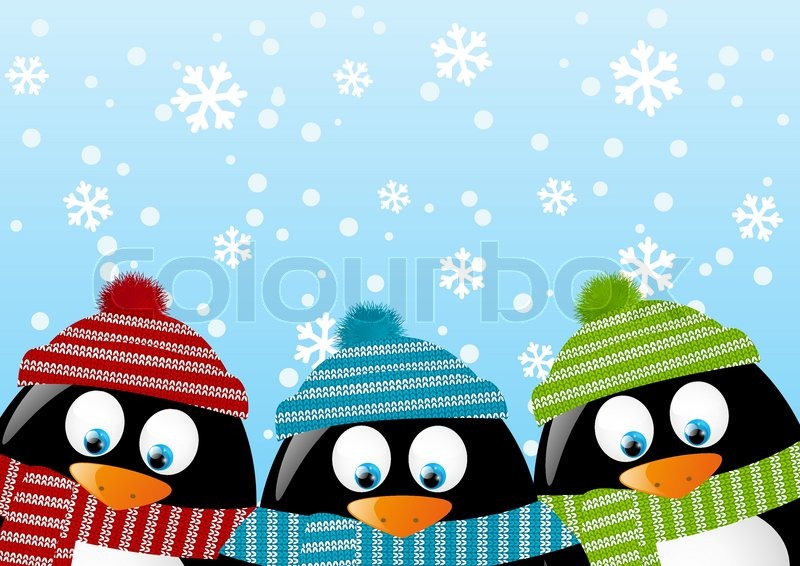 Cute Pingviner Pa Vinter Baggrund Stock Vektor Colourbox