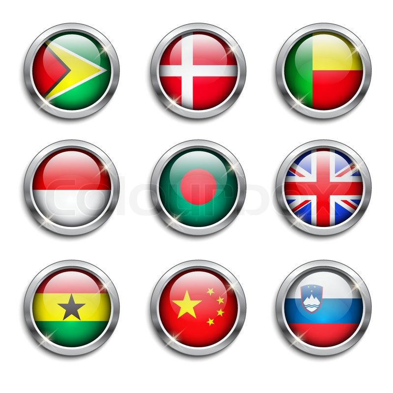 Set of world flags round buttons, ... | Stock vector | Colourbox