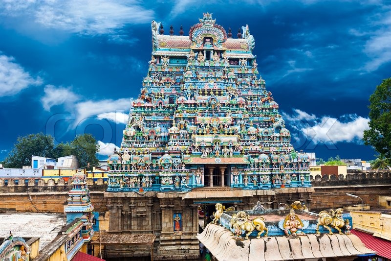 great south indian architecture sri ranganathaswamy temple over blue