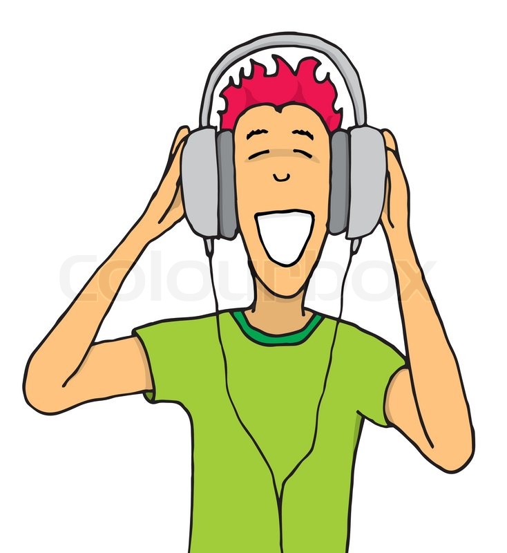 Guy Listening Music On Huge Headphones Stock Vector Colourbox