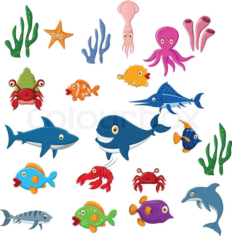 Vector illustration of sea life cartoon collection | Stock Vector