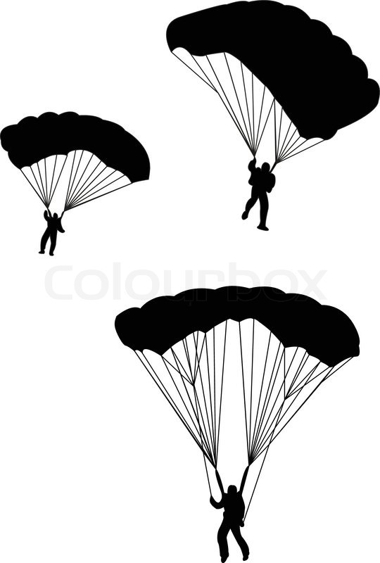 Silhouette of sky diver with open parachute vector Stock Vector