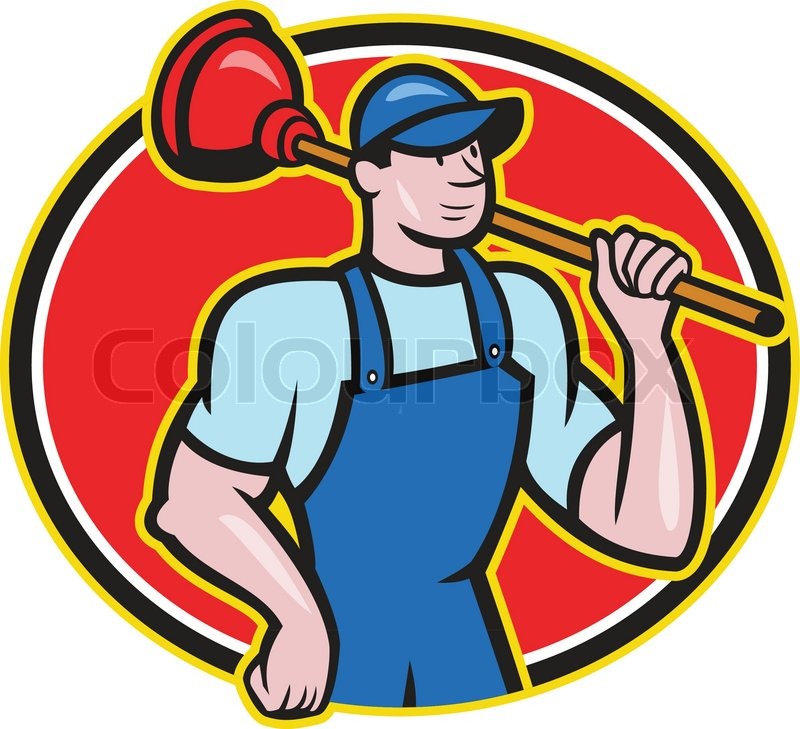 plumber holding plunger cartoon stock vector colourbox
