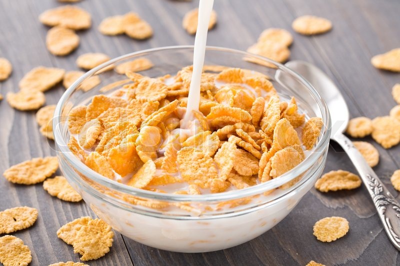 Sugar coated corn flakes with milk | Stock Photo | Colourbox