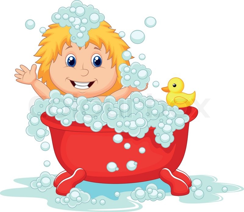 cartoon girl taking a bath