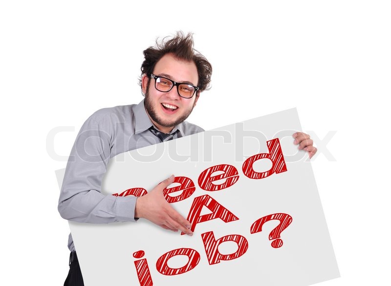 Crazy businessman holding signboard Stock image