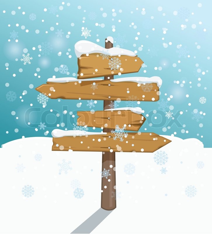 crossroad empty pointer in winter template for a text stock