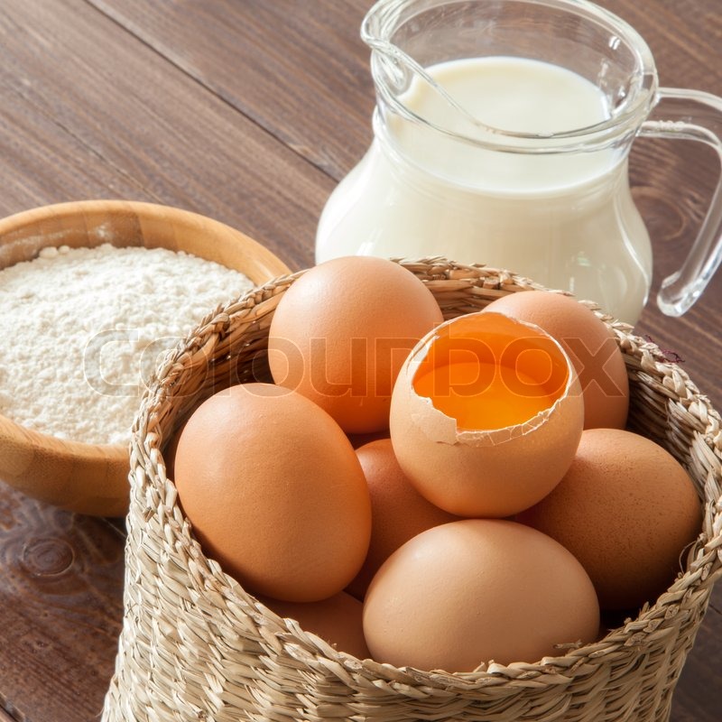 Eggs, milk and flour Stock image Colourbox