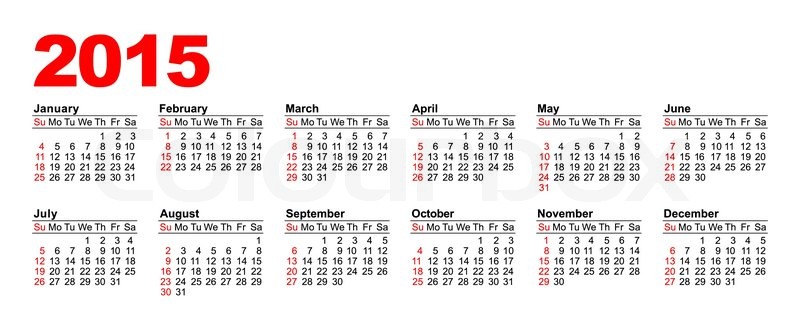 horizontal calendar 2015