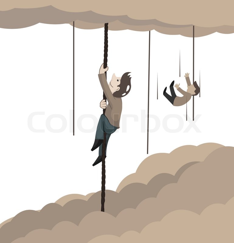 Concept of man climbing rope to sky Stock vector Colourbox