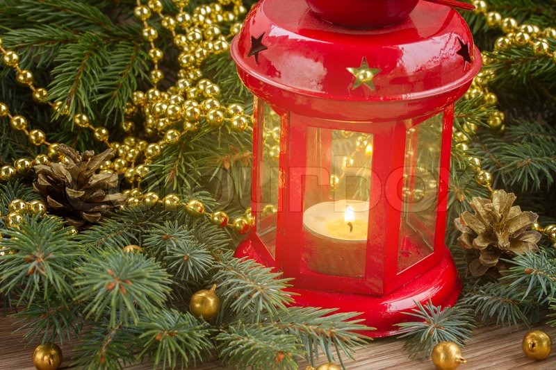 Christmas red glowing lantern close up | Stock image | Colourbox