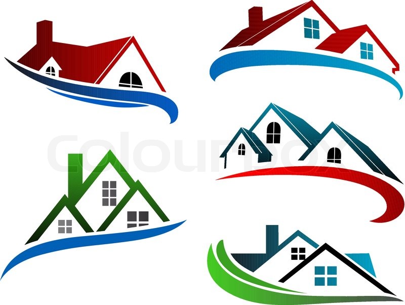 Building Symbols With Home Roofs For Stock Vector