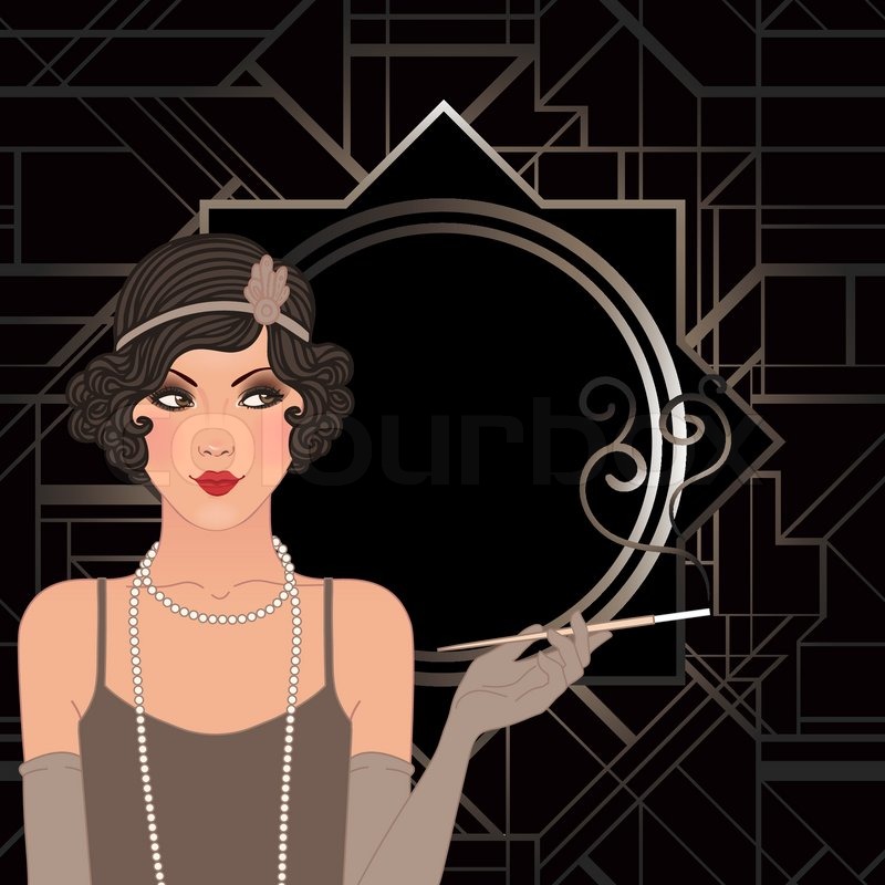 Flapper girl: Retro party invitation design. Vector 