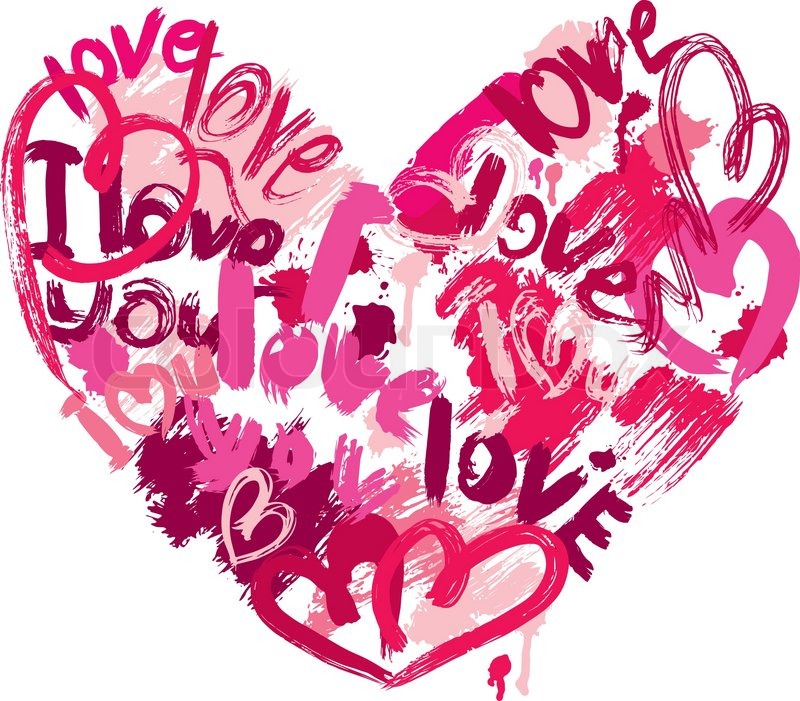 heart shape is made of brush strokes and scribbles and words love i