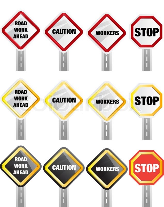 Mix Set Of Caution Road Sign Stock Vector Colourbox