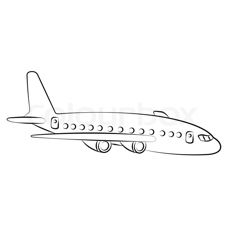Black outline vector airplane on white | Stock vector | Colourbox