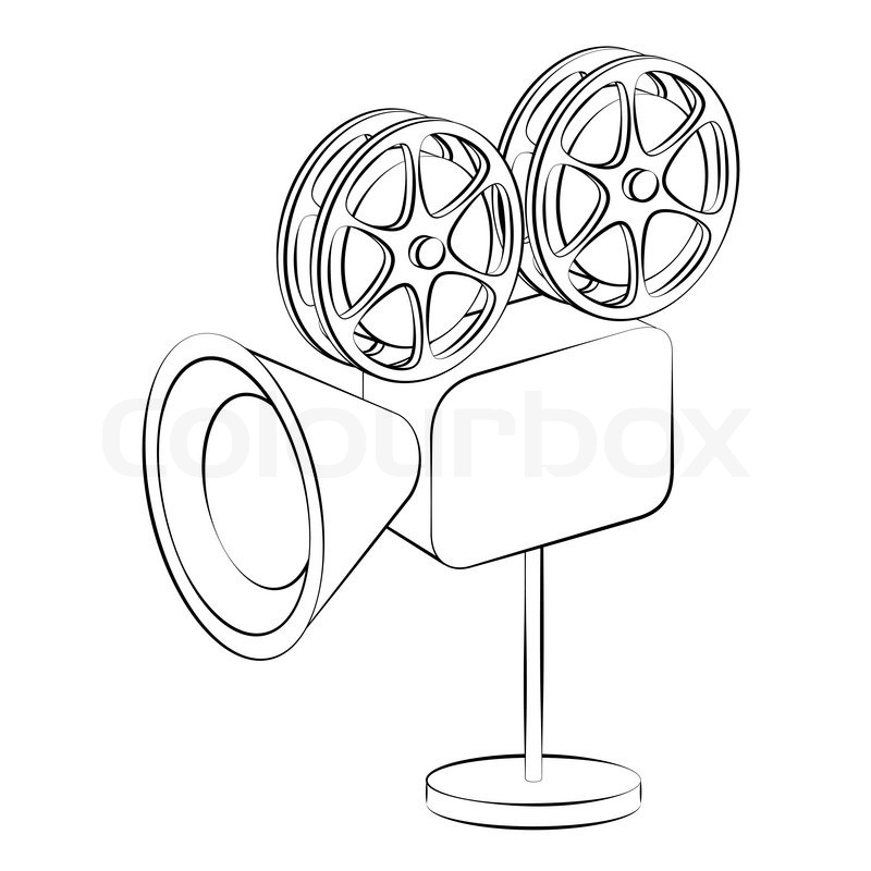 Black outline vector film camera on ... | Stock vector | Colourbox