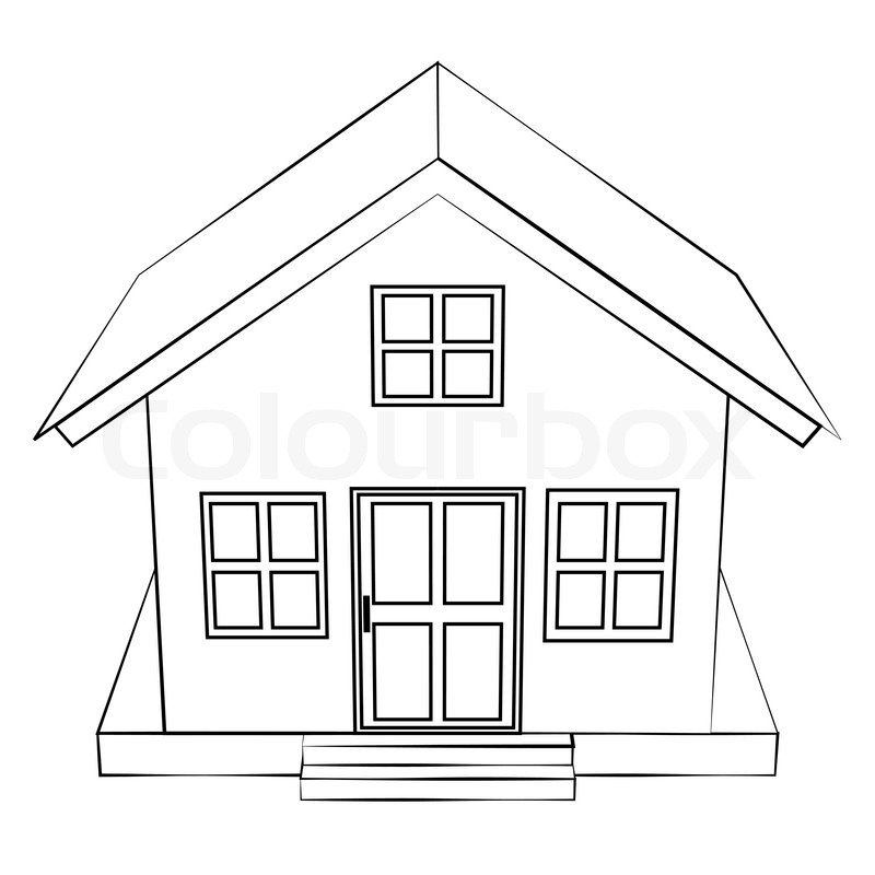 Black outline vector house on white Stock vector Colourbox