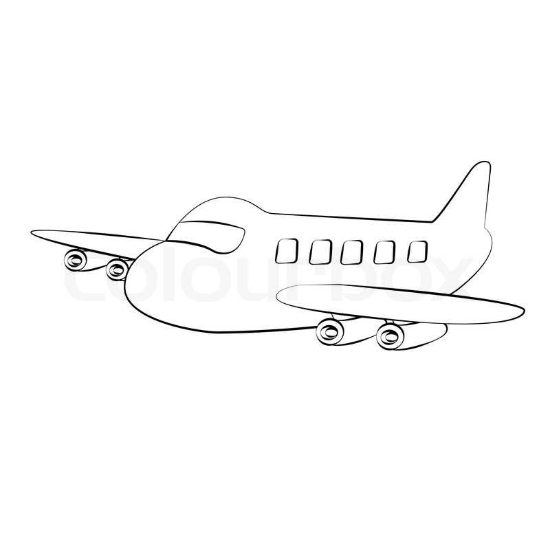 Black outline vector airplane on white | Stock vector | Colourbox