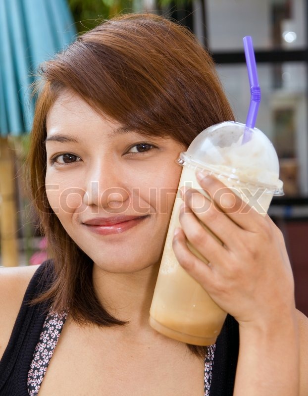 Happy Woman Drinking Iced Coffee Happy Woman Drinking Iced Coffee