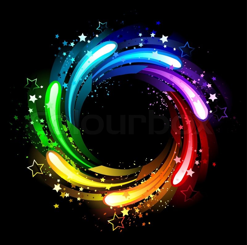 round rainbow banner painted sparks stars and bright blue rainbow design