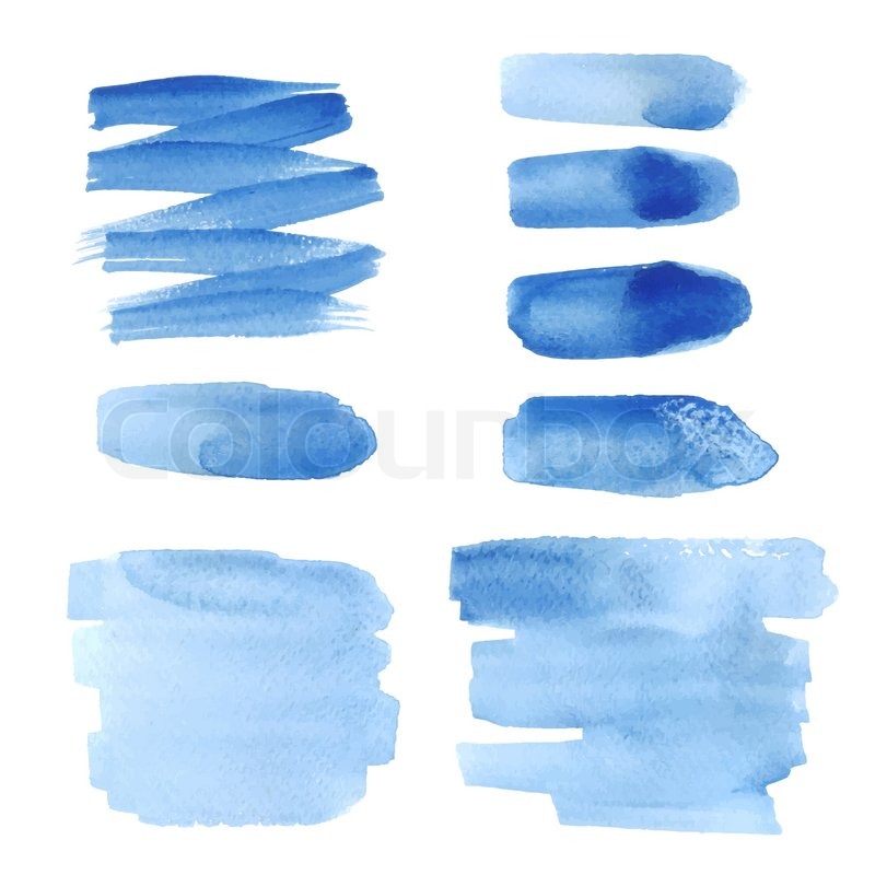 Bright blue watercolor brush strokes Stock vector Colourbox