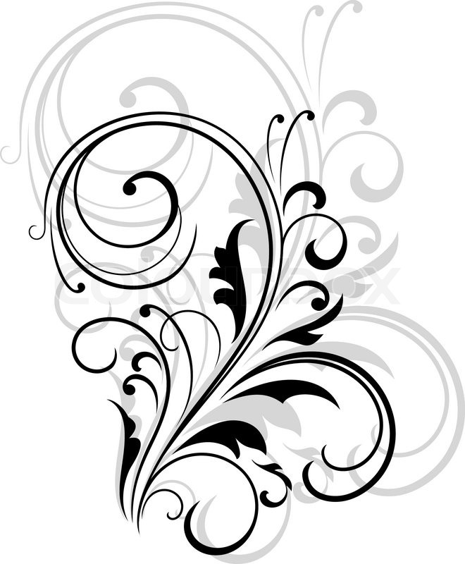 Simple Black And White Swirling Floral Stock Vector Colourbox