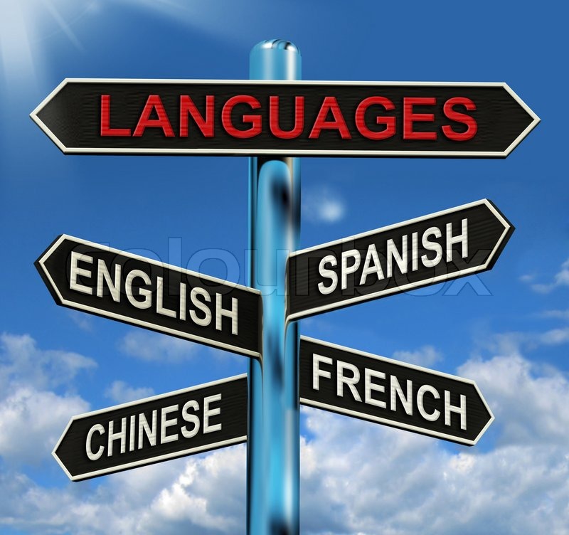SprachenWegweiser bedeutet Englisch Stock Bild Colourbox
