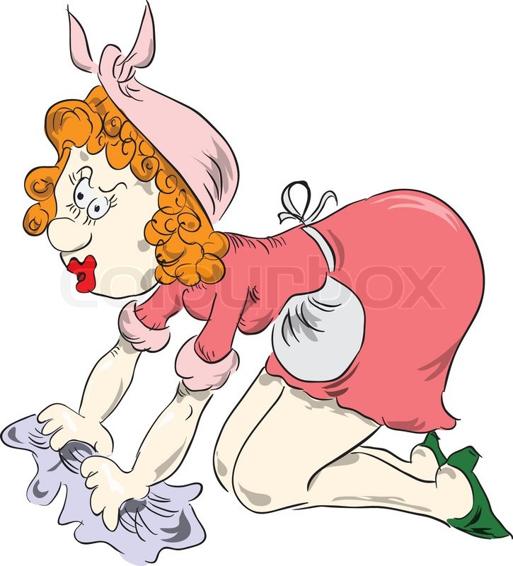 Maid cleaning the floor on his knees. Stock vector Colourbox