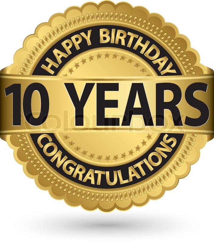 Happy birthday 10 years gold label, ... | Stock vector | Colourbox