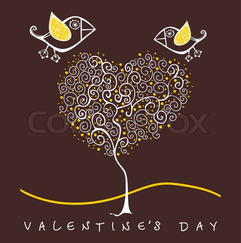 Cartoon Birds Above Romantic Flowers Stock Vector Colourbox