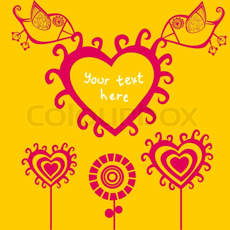 Cartoon Birds Above Romantic Flowers Stock Vector Colourbox