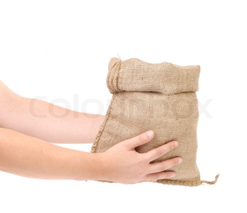 Canvas Sack voll Geld in der Hand der Stock Bild Colourbox