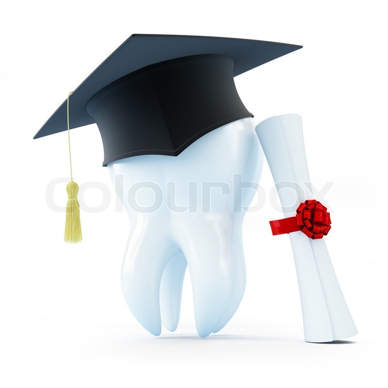 Graduation cap tooth diploma dentist on Stock image Colourbox