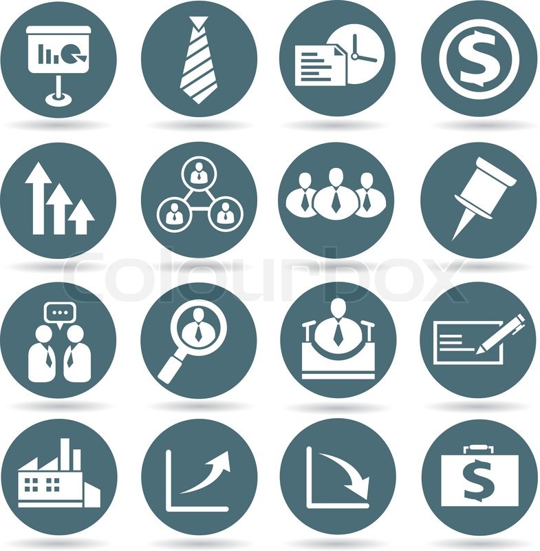 office and business icons set in round buttons stock vector