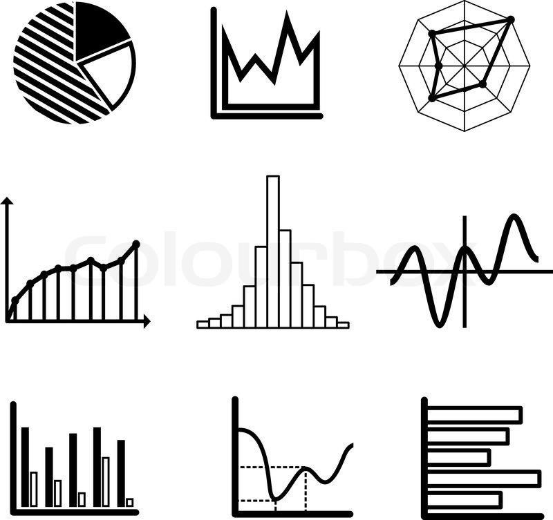 Set of black and white graphs and Stock vector Colourbox