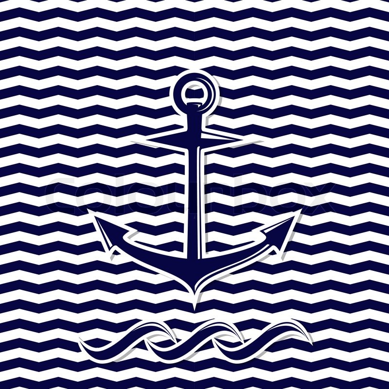 Abstract anchor symbol on the seamless chevron background