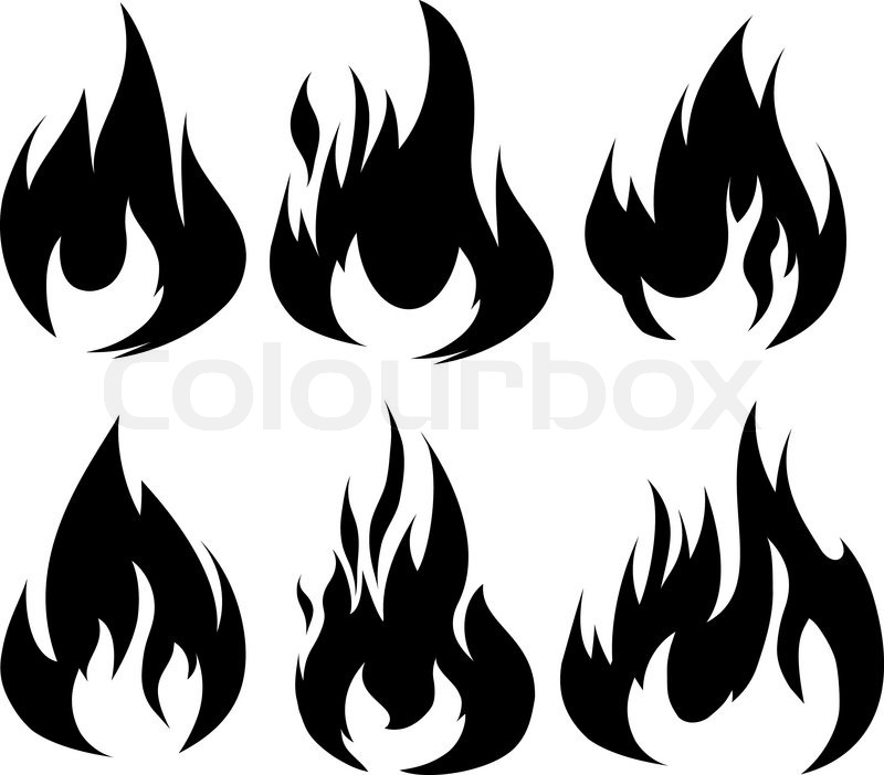 Set von 6 schwarz Feuer für Design | Stock-Vektor | Colourbox