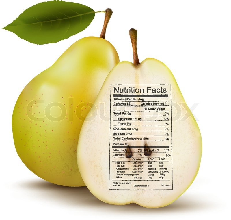 Pear with nutrition facts label. Stock vector Colourbox