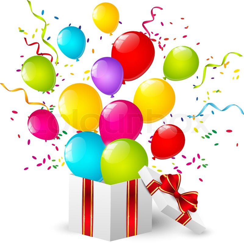 Geschenkbox mit Farbe-Ballons | Vektorgrafik | Colourbox