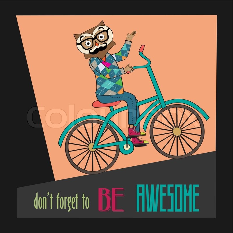 Hipster Poster With Nerd Owl Riding Stock Vector Colourbox