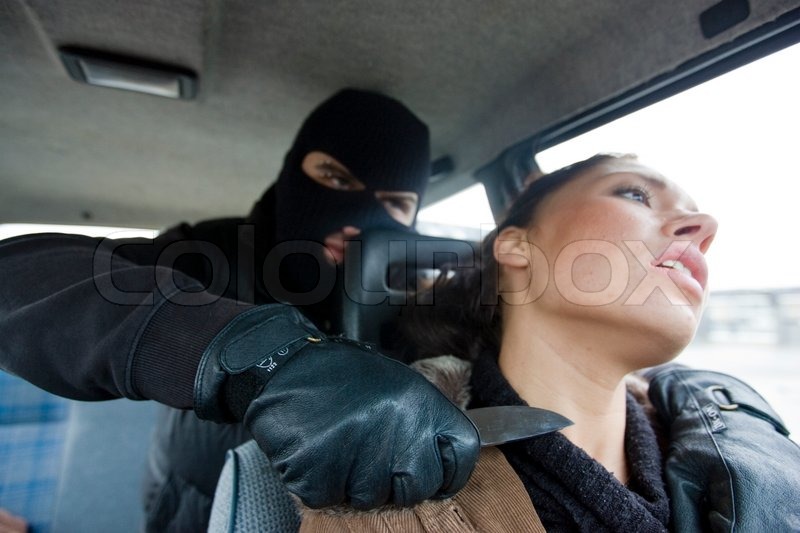 Woman Attacking Men In Car With A Knife Woman Attacking Men In Car With A Knife