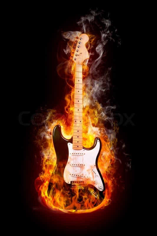 Electric guitar in flames on black ... | Stock image | Colourbox